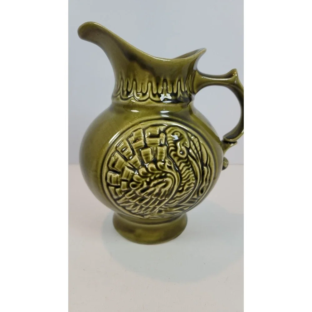 Vintage McCoy Pottery Thanksgiving TURKEY Wash Basin & Pitcher Olive‎ Green